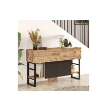 Buffet Diseño Moderno Natural-Negro con 4 Puertas - 139x43x83.5cm - Elegante Almacenamiento para Comedor