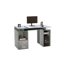 Mesa de Ordenador Roble Gris, 120x55x76cm - 2 Cajones y Estantes para Organización Eficiente