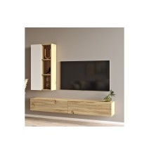 Mueble TV de pared moderno color Blanco y Cambria 174,5x27x145cm